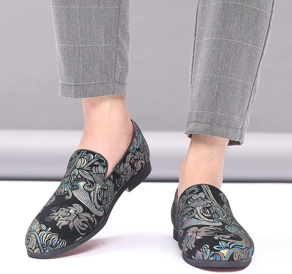Santimon Men's Paisley Slip On Smoking Loafers Casual Business Formal Walking Relaxed Fit Lightweight Shoes
