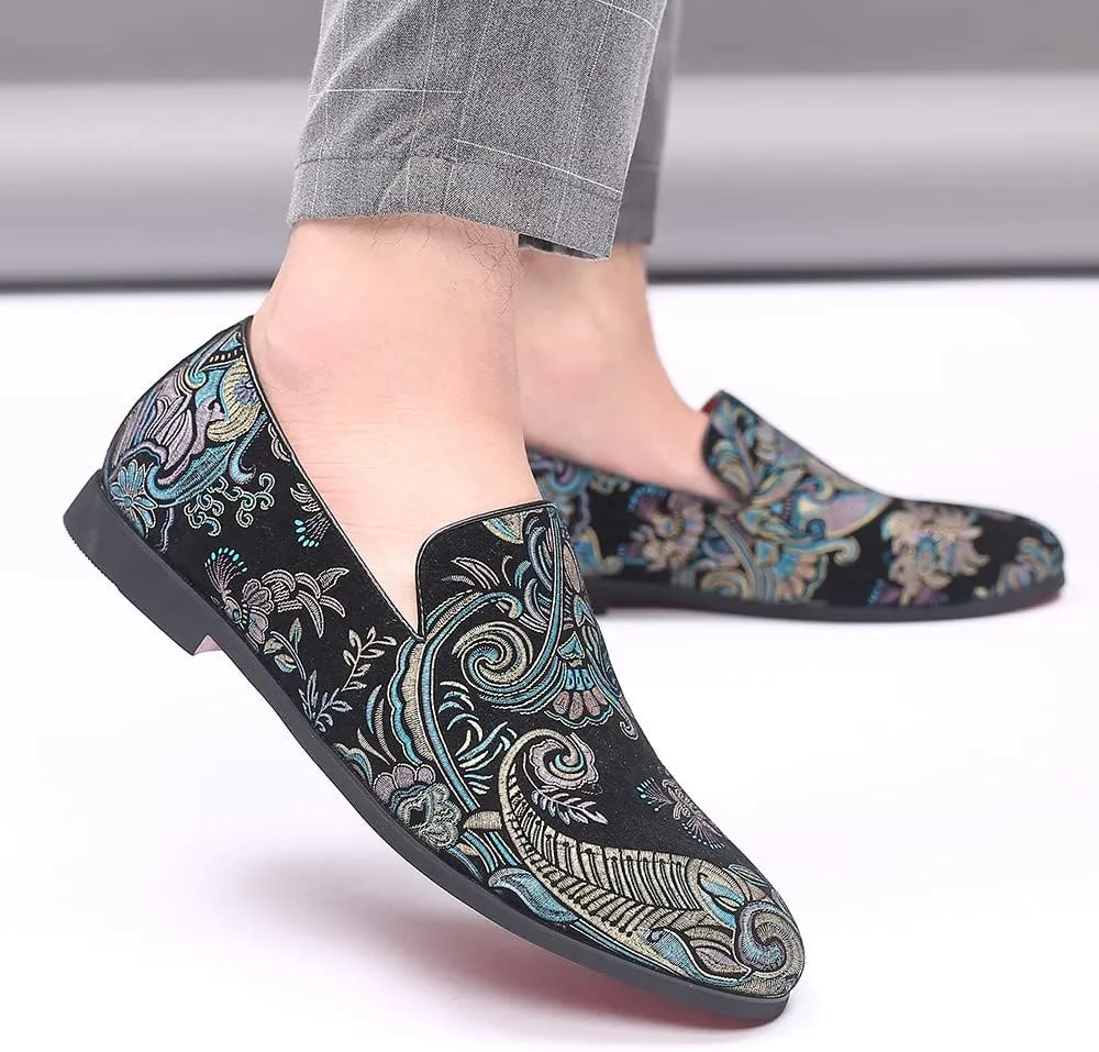 Santimon Men's Paisley Slip On Smoking Loafers Casual Business Formal Walking Relaxed Fit Lightweight Shoes