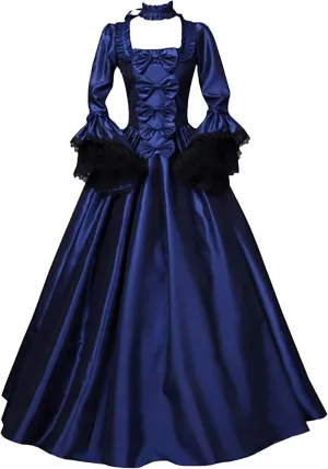 SEAOPEN Victorian Dress for Women 1800s Medieval Renaissance Dress Flare Sleeve Vintage Dress Cocktail Party Ball Gown