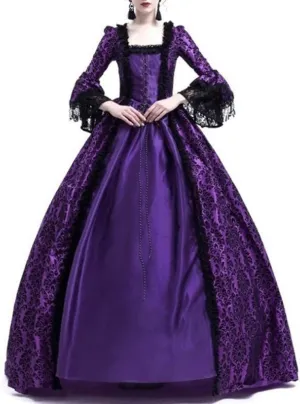 SEAOPEN Victorian Dress for Women Halloween Medieval Renaissance Dress Flare Sleeve Vintage Dress Cocktail Party Ball Gown