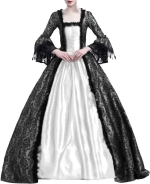 SEAOPEN Victorian Dress for Women Halloween Medieval Renaissance Dress Flare Sleeve Vintage Dress Cocktail Party Ball Gown