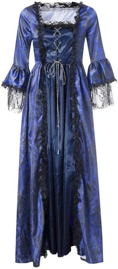 SEAOPEN Victorian Dress for Women Halloween Medieval Renaissance Dress Flare Sleeve Vintage Dress Cocktail Party Ball Gown
