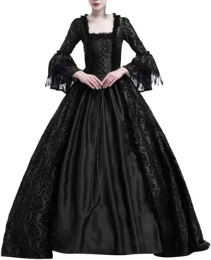 SEAOPEN Victorian Dress for Women Halloween Medieval Renaissance Dress Flare Sleeve Vintage Dress Cocktail Party Ball Gown