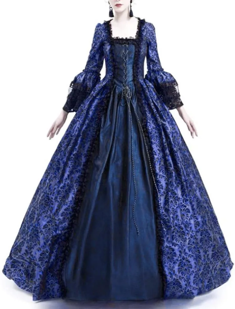 SEAOPEN Victorian Dress for Women Halloween Medieval Renaissance Dress Flare Sleeve Vintage Dress Cocktail Party Ball Gown