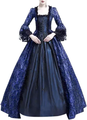 SEAOPEN Victorian Dress for Women Halloween Medieval Renaissance Dress Flare Sleeve Vintage Dress Cocktail Party Ball Gown