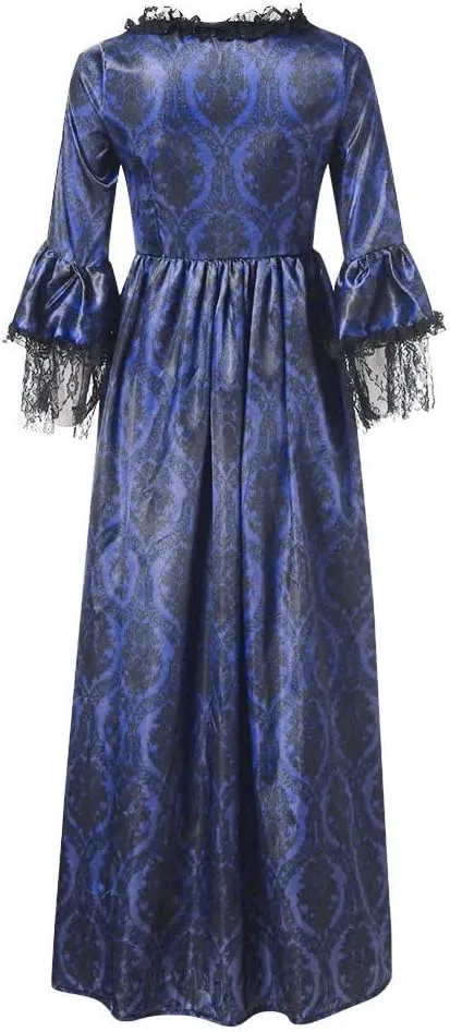 SEAOPEN Victorian Dress for Women Halloween Medieval Renaissance Dress Flare Sleeve Vintage Dress Cocktail Party Ball Gown