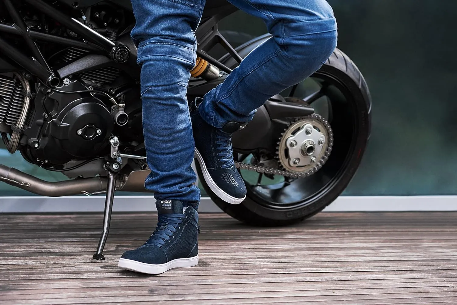 SHIMA SX-2 EVO Men's Motorcycle Shoes/Boots: Reinforced Leather, 4 Colors, TPU & ArmorPlus Ankle Safety, Breathable Suede & 3D Mesh, Anti-Slip Sole (Blue, 12)