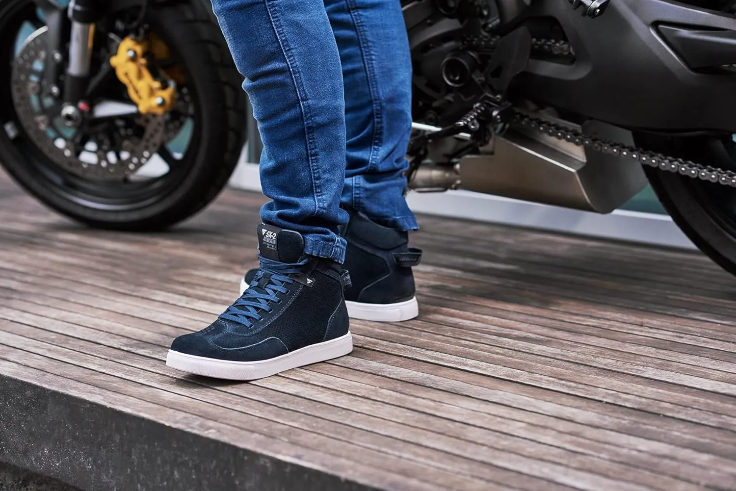SHIMA SX-2 EVO Men's Motorcycle Shoes/Boots: Reinforced Leather, 4 Colors, TPU & ArmorPlus Ankle Safety, Breathable Suede & 3D Mesh, Anti-Slip Sole (Blue, 12)