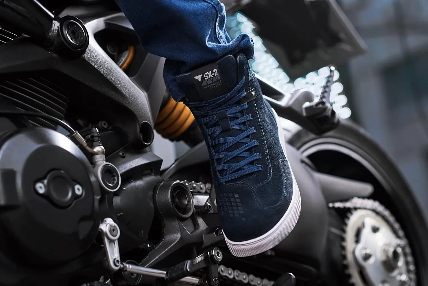 SHIMA SX-2 EVO Men's Motorcycle Shoes/Boots: Reinforced Leather, 4 Colors, TPU & ArmorPlus Ankle Safety, Breathable Suede & 3D Mesh, Anti-Slip Sole (Blue, 12)