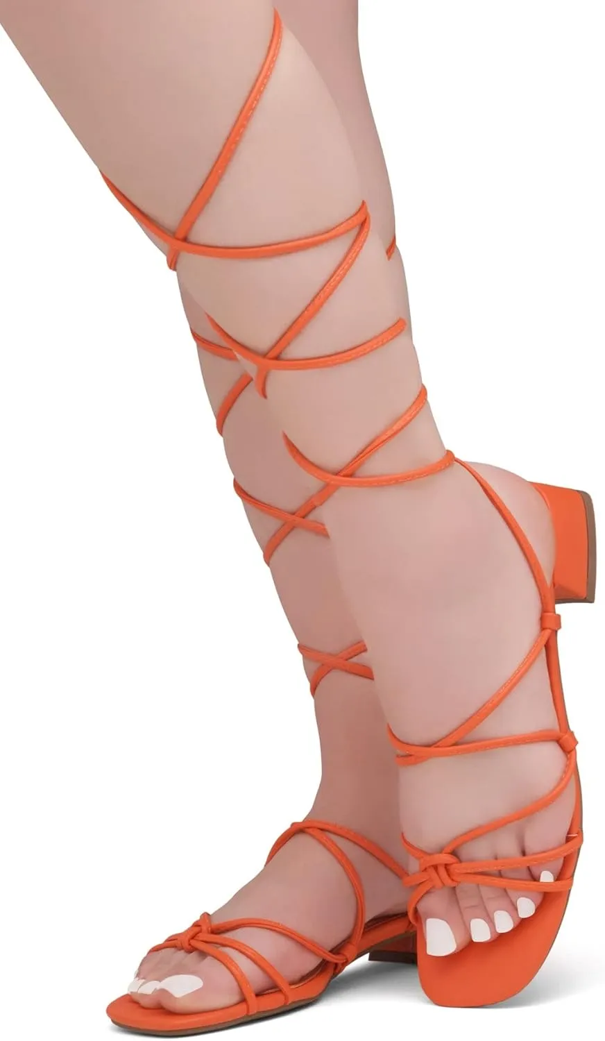 Shoe Land SL-Danica Women's Lace-Up Chunky Low Heels, Strappy Ankle Wrap Heeled Sandals, Square Open Toe Tie-Up Dress Sandals for Holiday, Party, and Wedding