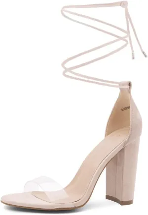 Shoe Land SL-ROSEMMINA Womens Strappy Heels Lace Up Heeled Sandals Open Toe Block Heeled Rhinestone Dress Pumps Shoes for Wedding Pomp Party