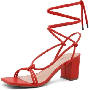 Shoe Land SL-Sweets Women's Lace-Up Chunky Low Heels, Strappy Ankle Wrap Tie-Up Block Short Heels – Semi-Casual Heeled Sandals for Prom Wedding and Party