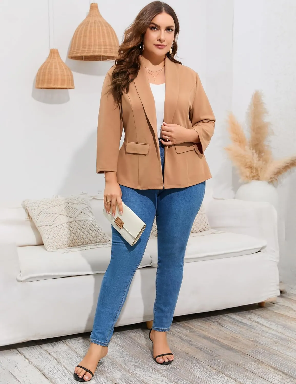 ShopWonder Women's Plus Size Casual Blazers Open Front Work Office Jackets Blazer with Pockets