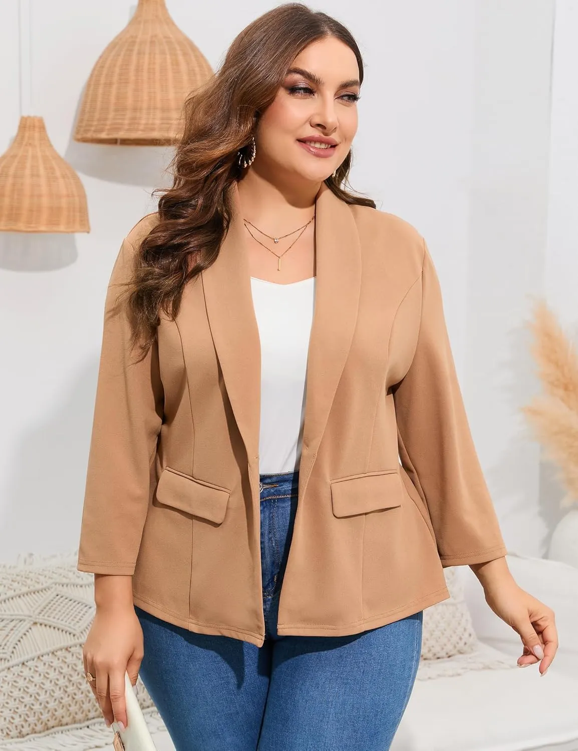 ShopWonder Women's Plus Size Casual Blazers Open Front Work Office Jackets Blazer with Pockets