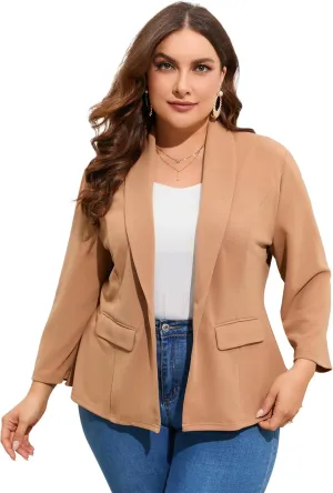 ShopWonder Women's Plus Size Casual Blazers Open Front Work Office Jackets Blazer with Pockets