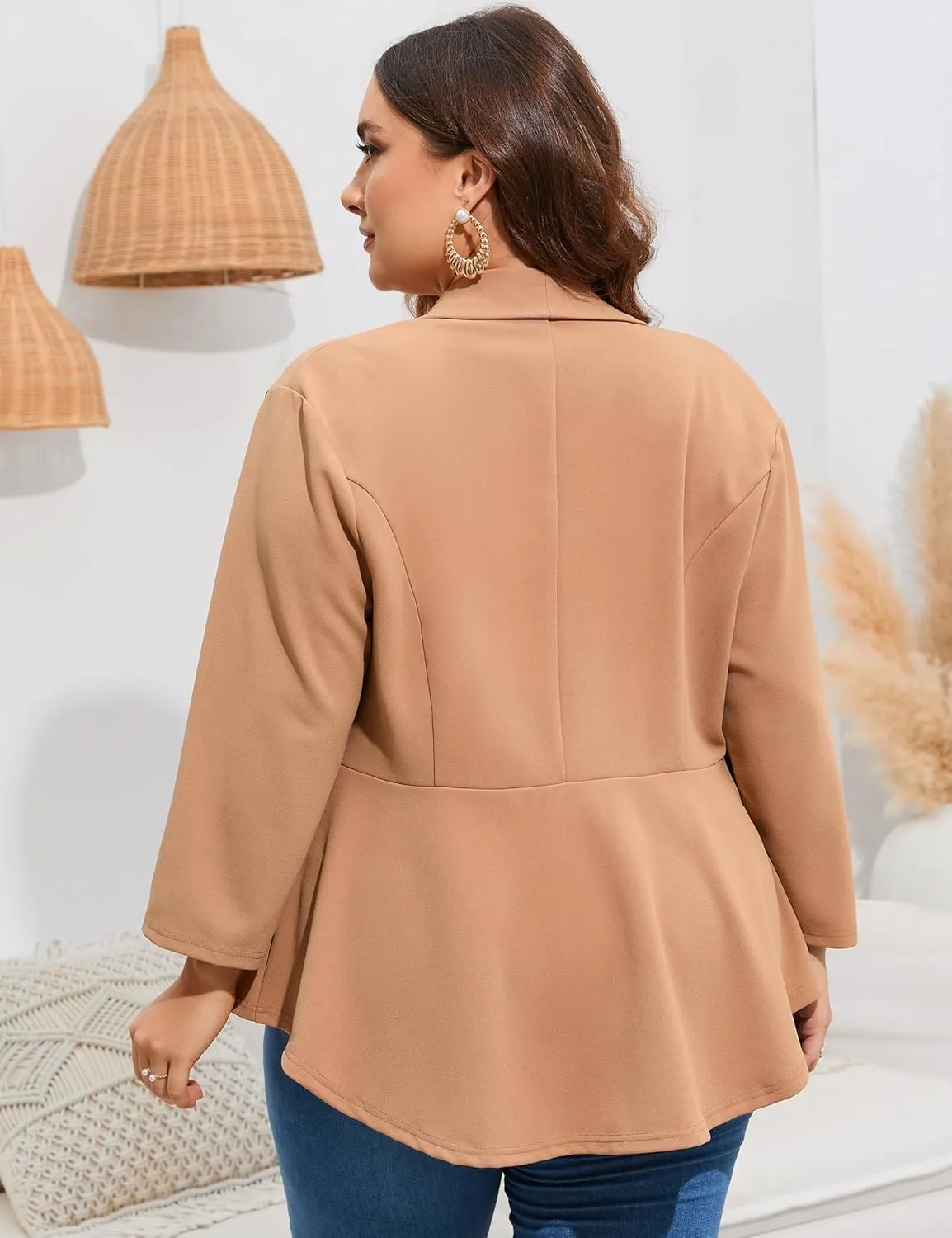 ShopWonder Women's Plus Size Casual Blazers Open Front Work Office Jackets Blazer with Pockets