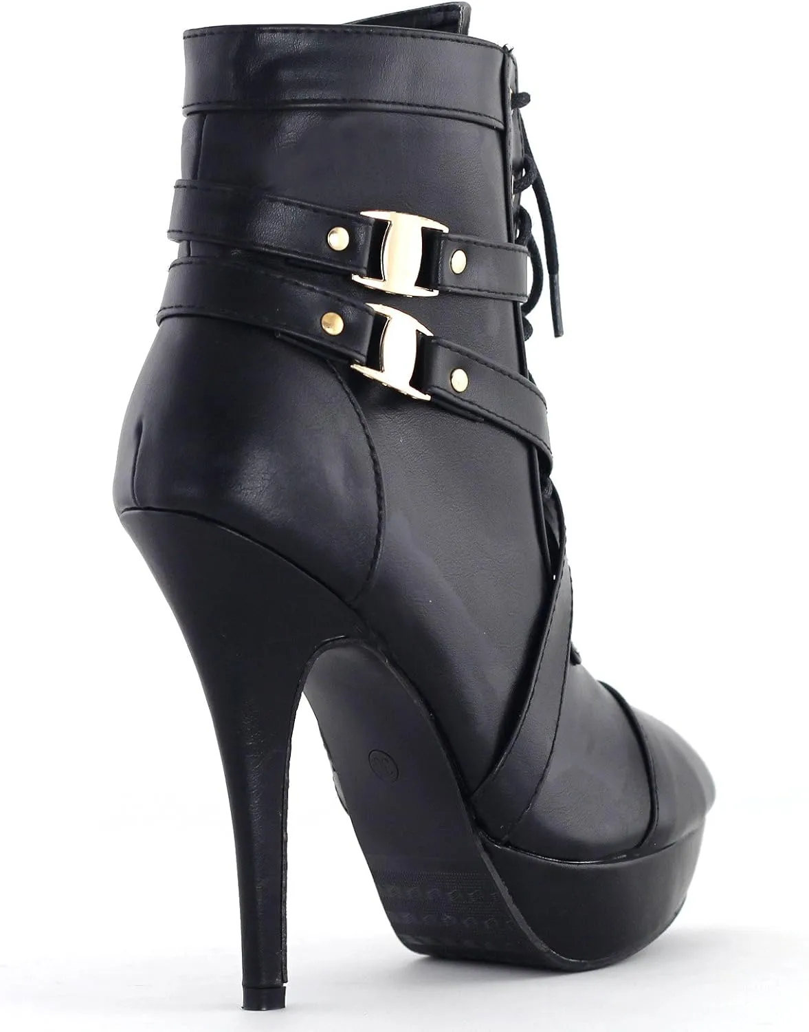 SHOW STORY Punk Buckle Strap High Heel Stiletto Platform Ankle Bootie,LF30470