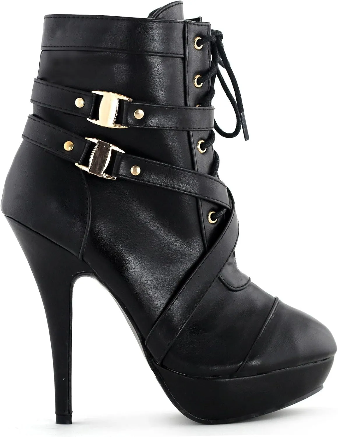 SHOW STORY Punk Buckle Strap High Heel Stiletto Platform Ankle Bootie,LF30470