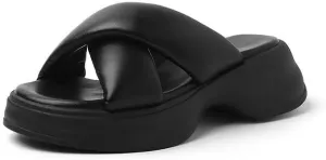 SIFINELAR Women’s Black Round Toe Vegan Leather Thick Bottom Slippers Criss-cross Straps Casual Outdoor Sandals