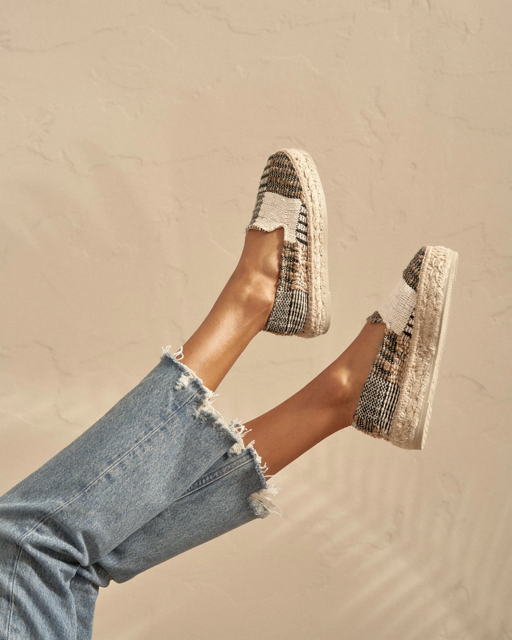 Silk And Cotton Patchwork Double Sole Espadrilles - G60D0 - Yucatán White Natural And Black