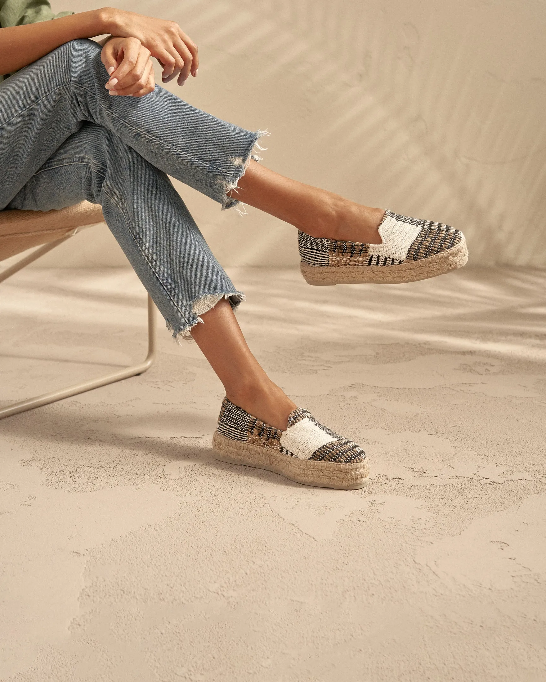Silk And Cotton Patchwork Double Sole Espadrilles - G60D0 - Yucatán White Natural And Black
