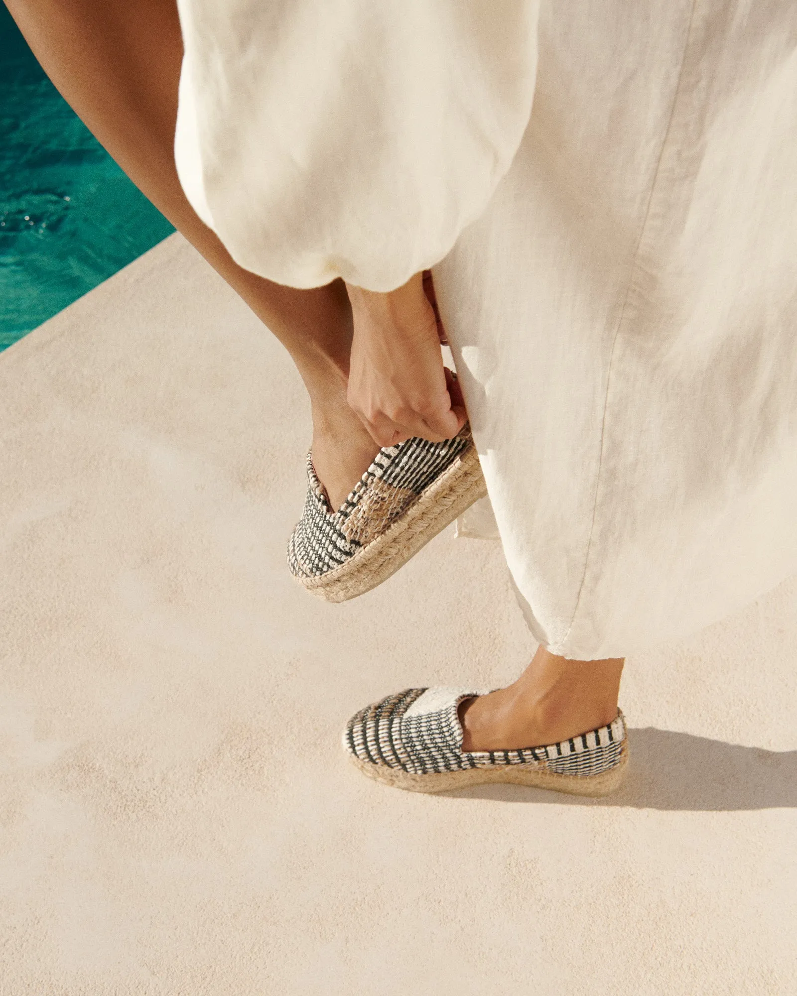 Silk And Cotton Patchwork Double Sole Espadrilles - G60D0 - Yucatán White Natural And Black