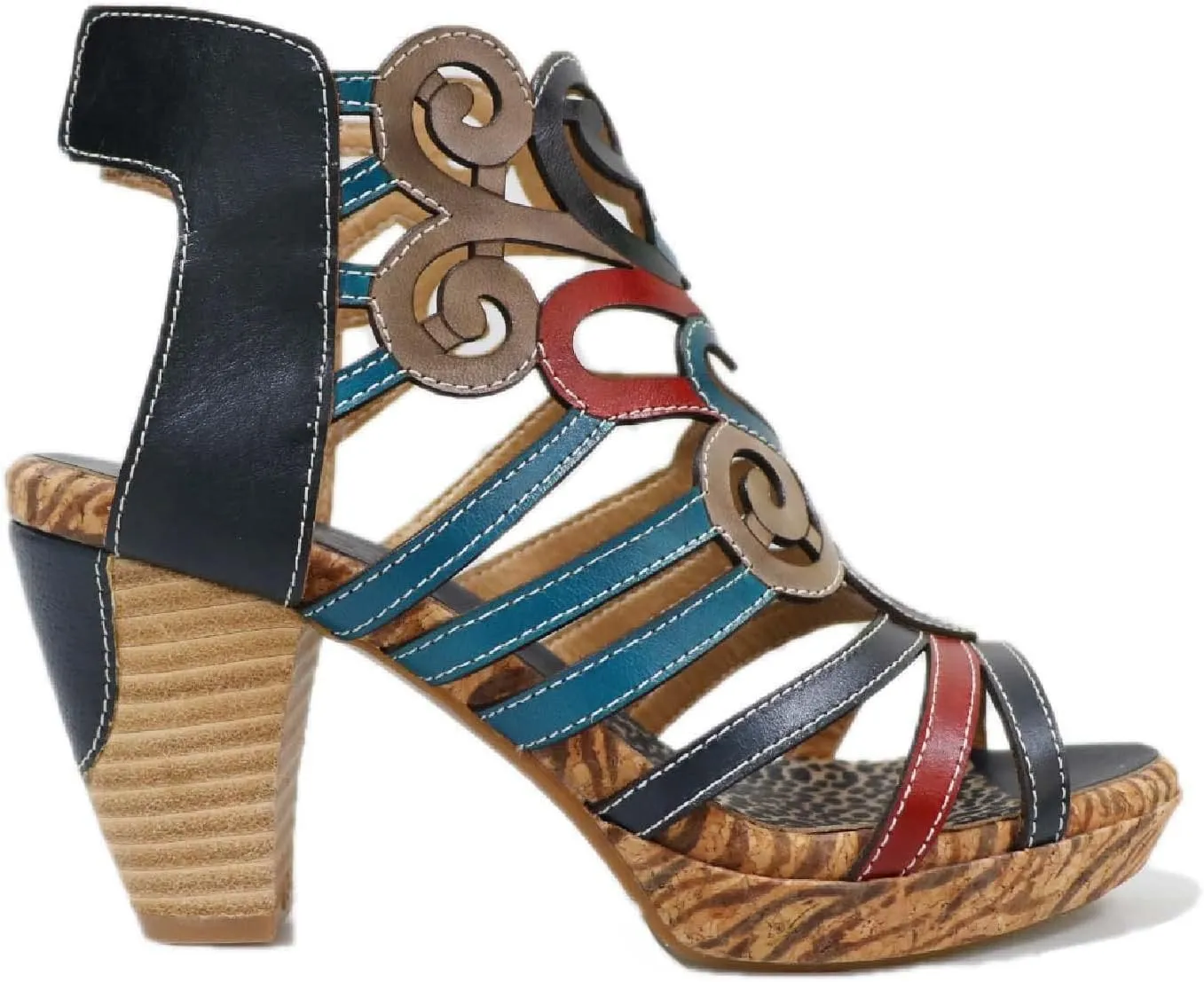 Socofy Women Sandals with Heel Summer Open Toe Chunky Heel Ankle Strap Shoes Block High Heel Dress Sandals Lace-up Sandals Handmade Retro High-Heeled Sandals for Wedding Party