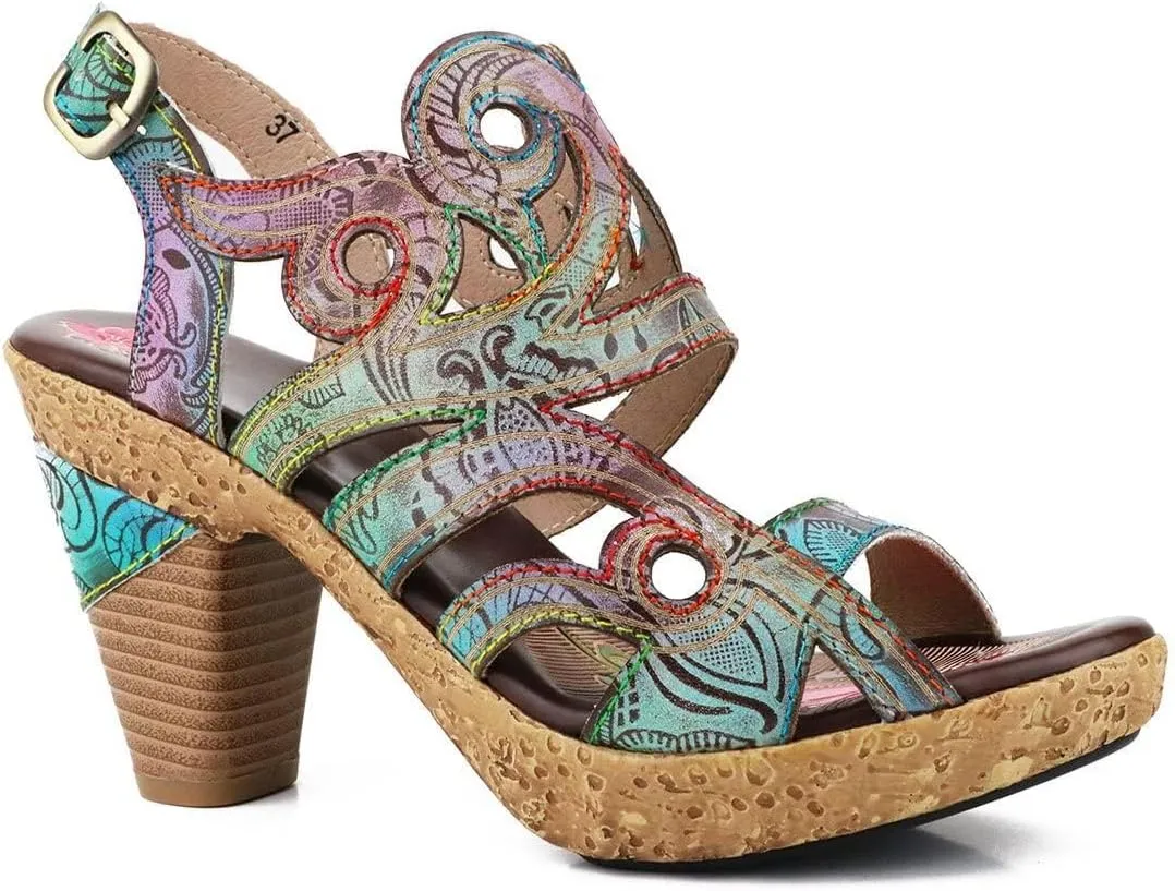 Socofy Women Sandals with Heel Summer Open Toe Chunky Heel Ankle Strap Shoes Block High Heel Dress Sandals Lace-up Sandals Handmade Retro High-Heeled Sandals for Wedding Party