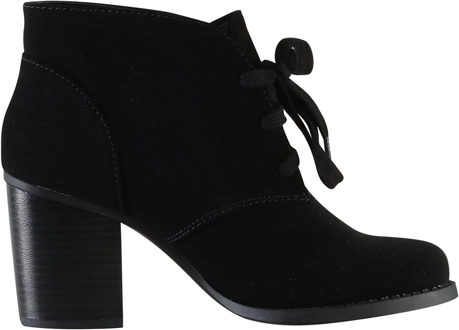 Soda Ripley ~ Women's Sueded Lace Up Chunky Stacked Heel Ankle Bootie