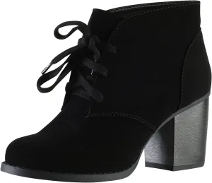 Soda Ripley ~ Women's Sueded Lace Up Chunky Stacked Heel Ankle Bootie