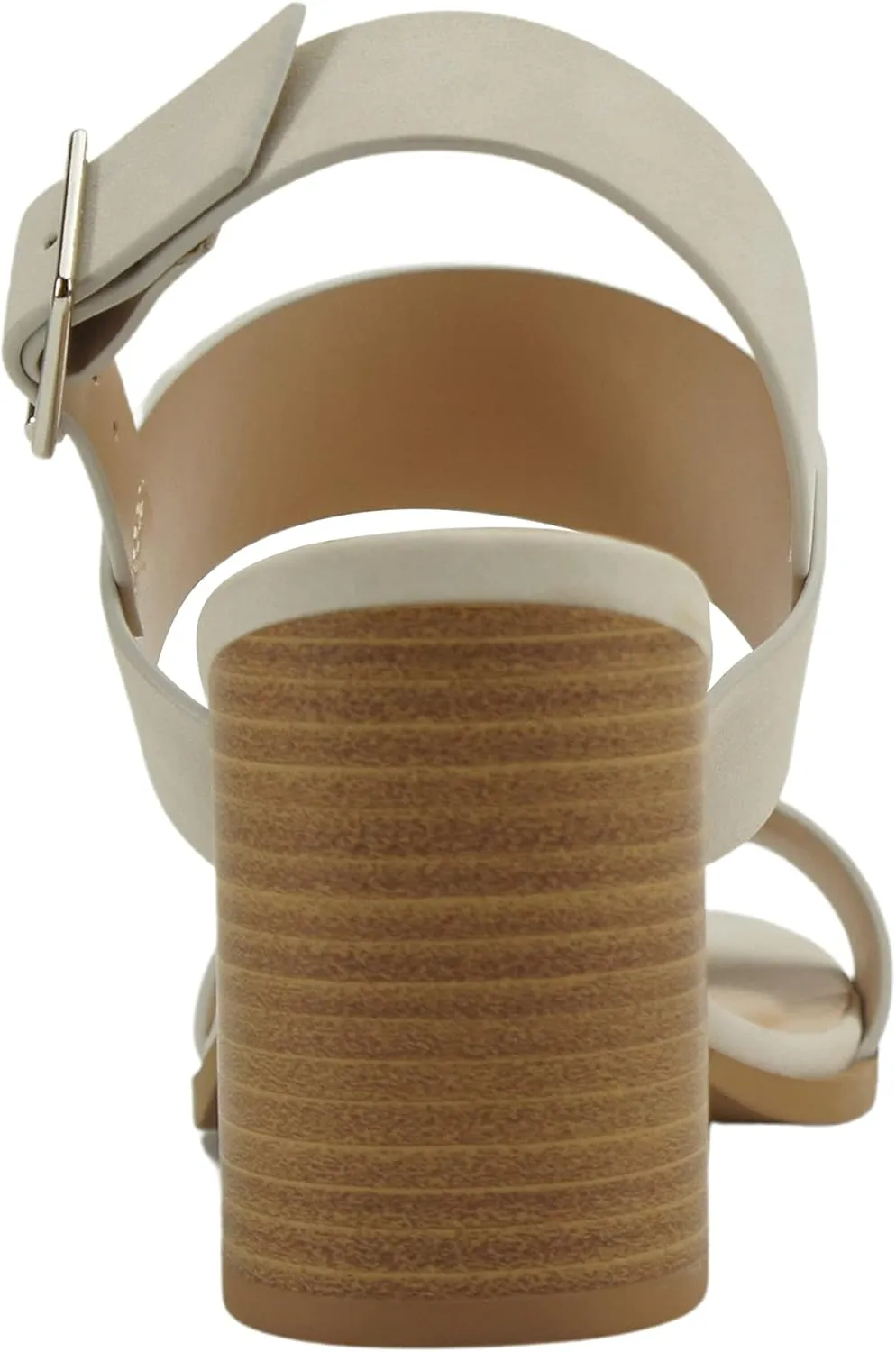 Soda SPACE Women Chunky Mid Height Block Heel Two Straps Open Toe Ankle Strap Buckle Fashion Sandals