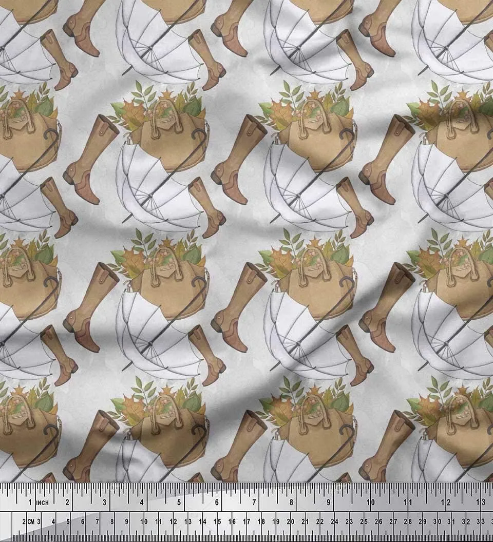 Soimoi Polyester Georgette Fabric Umbrella,Boots & Handbag Fashion Print Fabric by Yard 42 Inch Wide