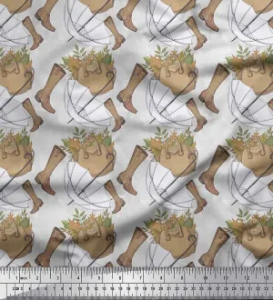 Soimoi Polyester Georgette Fabric Umbrella,Boots & Handbag Fashion Print Fabric by Yard 42 Inch Wide