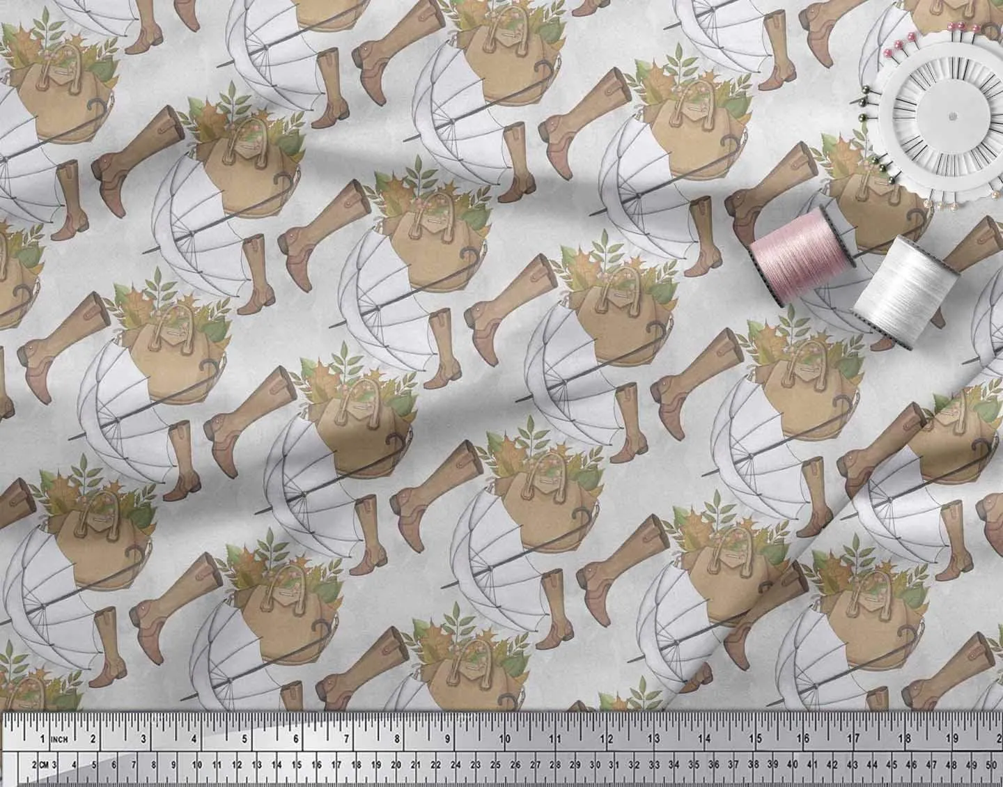 Soimoi Polyester Georgette Fabric Umbrella,Boots & Handbag Fashion Print Fabric by Yard 42 Inch Wide