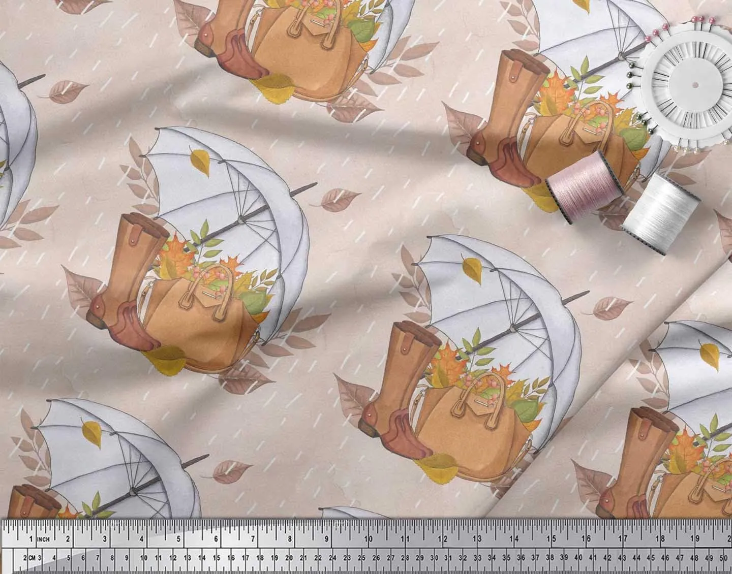 Soimoi Viscos Chiffon Orange Fabric - by The Yard - 42 Inch Wide - Umbrella, Boots & Handbag Women's Paradise Cloth - Fashionable and Whimsical Patterns for Stylish Creations Printed Fabric