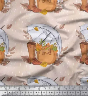 Soimoi Viscos Chiffon Orange Fabric - by The Yard - 42 Inch Wide - Umbrella, Boots & Handbag Women's Paradise Cloth - Fashionable and Whimsical Patterns for Stylish Creations Printed Fabric