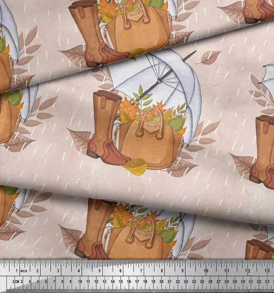 Soimoi Viscos Chiffon Orange Fabric - by The Yard - 42 Inch Wide - Umbrella, Boots & Handbag Women's Paradise Cloth - Fashionable and Whimsical Patterns for Stylish Creations Printed Fabric