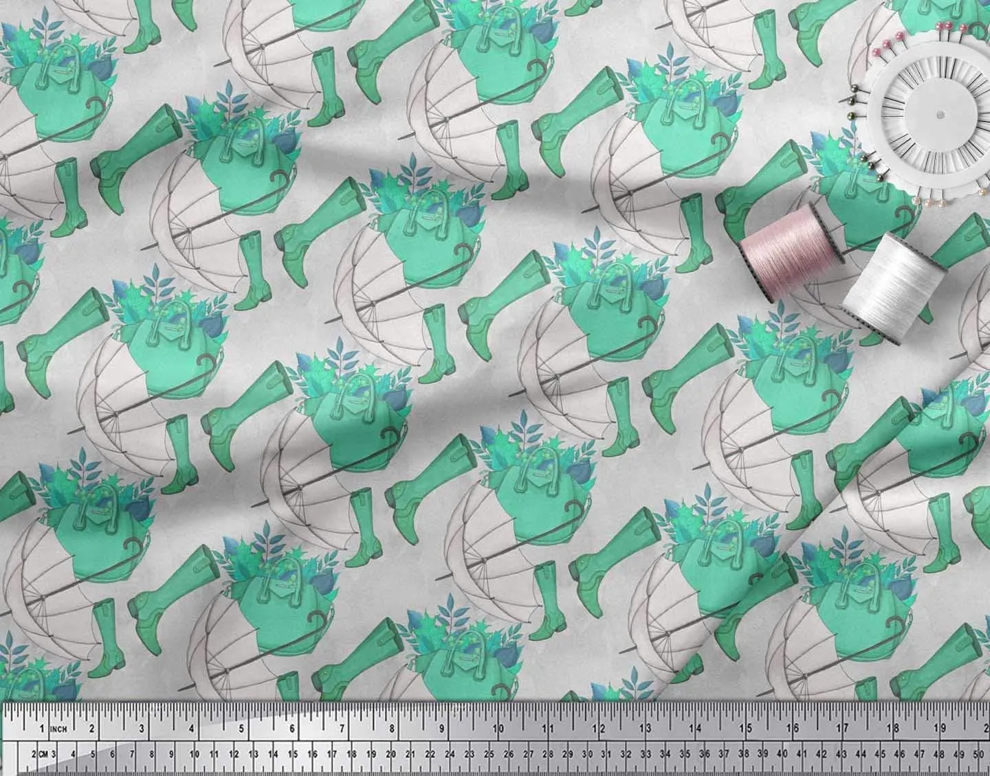 Soimoi Viscose Chiffon Fabric Umbrella,Boots & Handbag Fashion Print Fabric by The Yard 42 Inch Wide