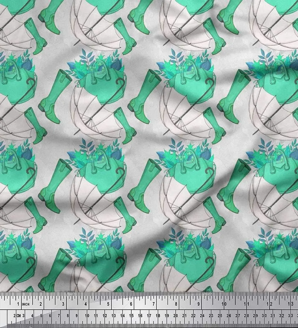 Soimoi Viscose Chiffon Fabric Umbrella,Boots & Handbag Fashion Print Fabric by The Yard 42 Inch Wide
