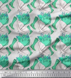 Soimoi Viscose Chiffon Fabric Umbrella,Boots & Handbag Fashion Print Fabric by The Yard 42 Inch Wide