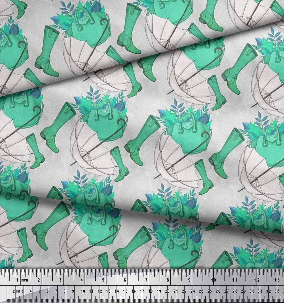 Soimoi Viscose Chiffon Fabric Umbrella,Boots & Handbag Fashion Print Fabric by The Yard 42 Inch Wide