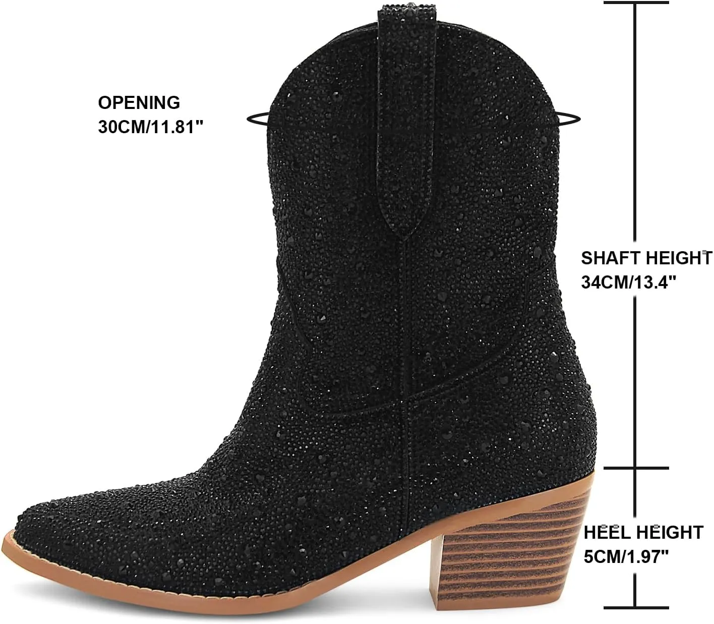 SOVANYOU Women's Rhinestone Cowboy Boots Pointed Almond Toe Block Heel Sparkly Cowgirl Boots