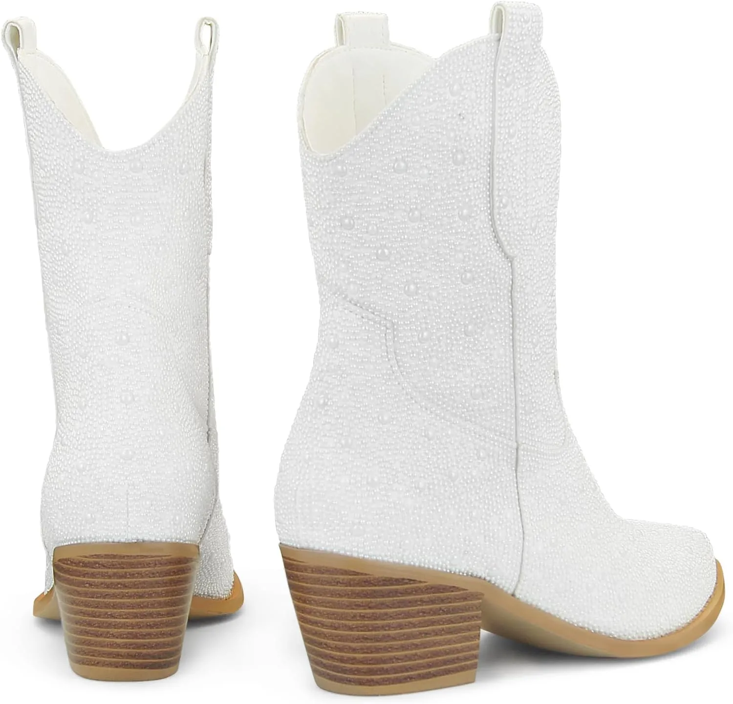 SOVANYOU Women's Rhinestone Cowboy Boots Pointed Almond Toe Block Heel Sparkly Cowgirl Boots