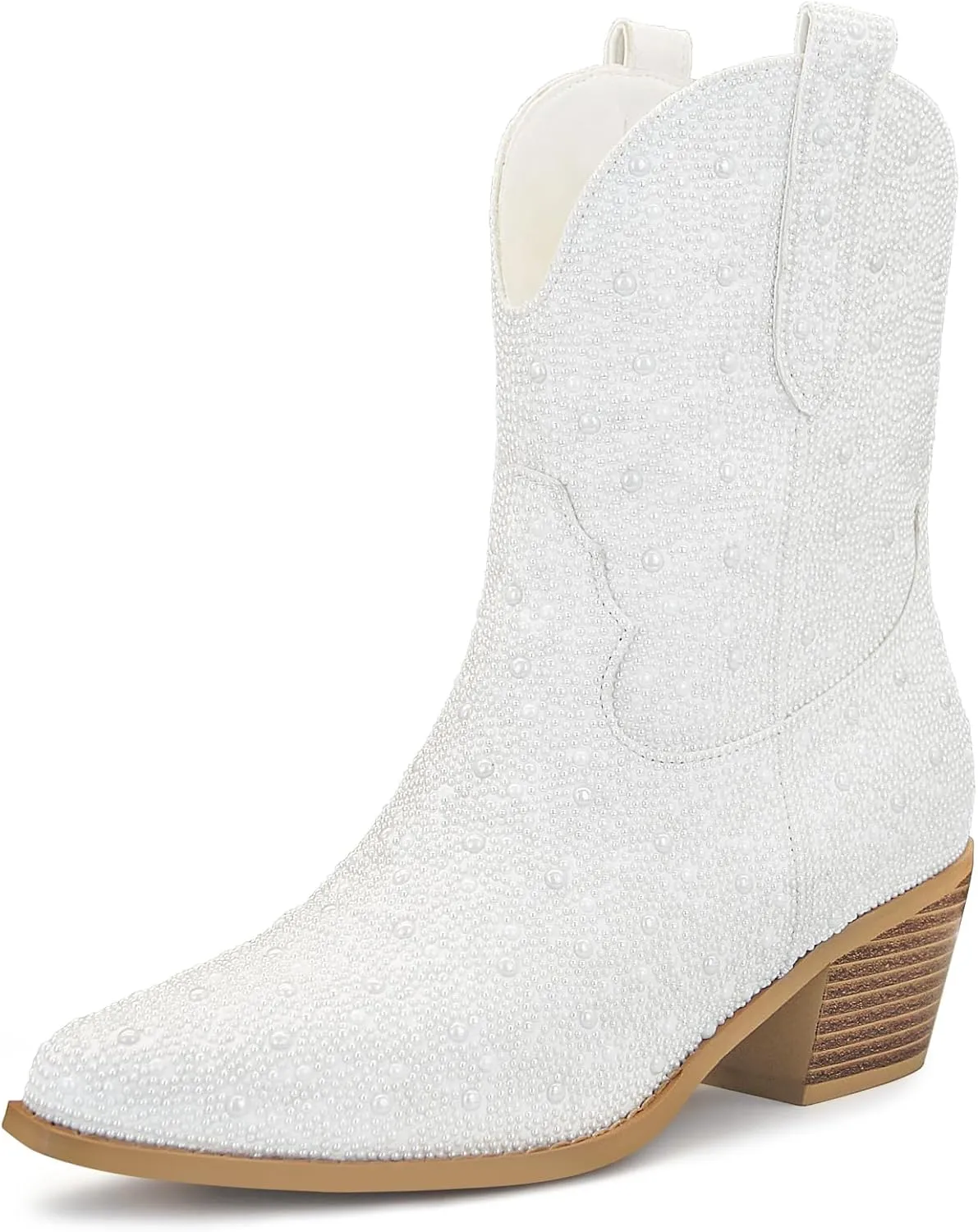 SOVANYOU Women's Rhinestone Cowboy Boots Pointed Almond Toe Block Heel Sparkly Cowgirl Boots