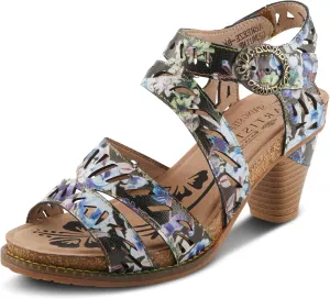 Spring Step L'Artiste Women's ABREEZE Laser-Cut Floral Sandals - Leather-Wrapped Stacked Heel, Comfortable Footbed