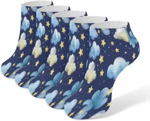 Stars And Clouds Casual Socks Soft Moisture-Wicking Socks Low Cut Invisible Liner Ankle Sock (5 Pairs)