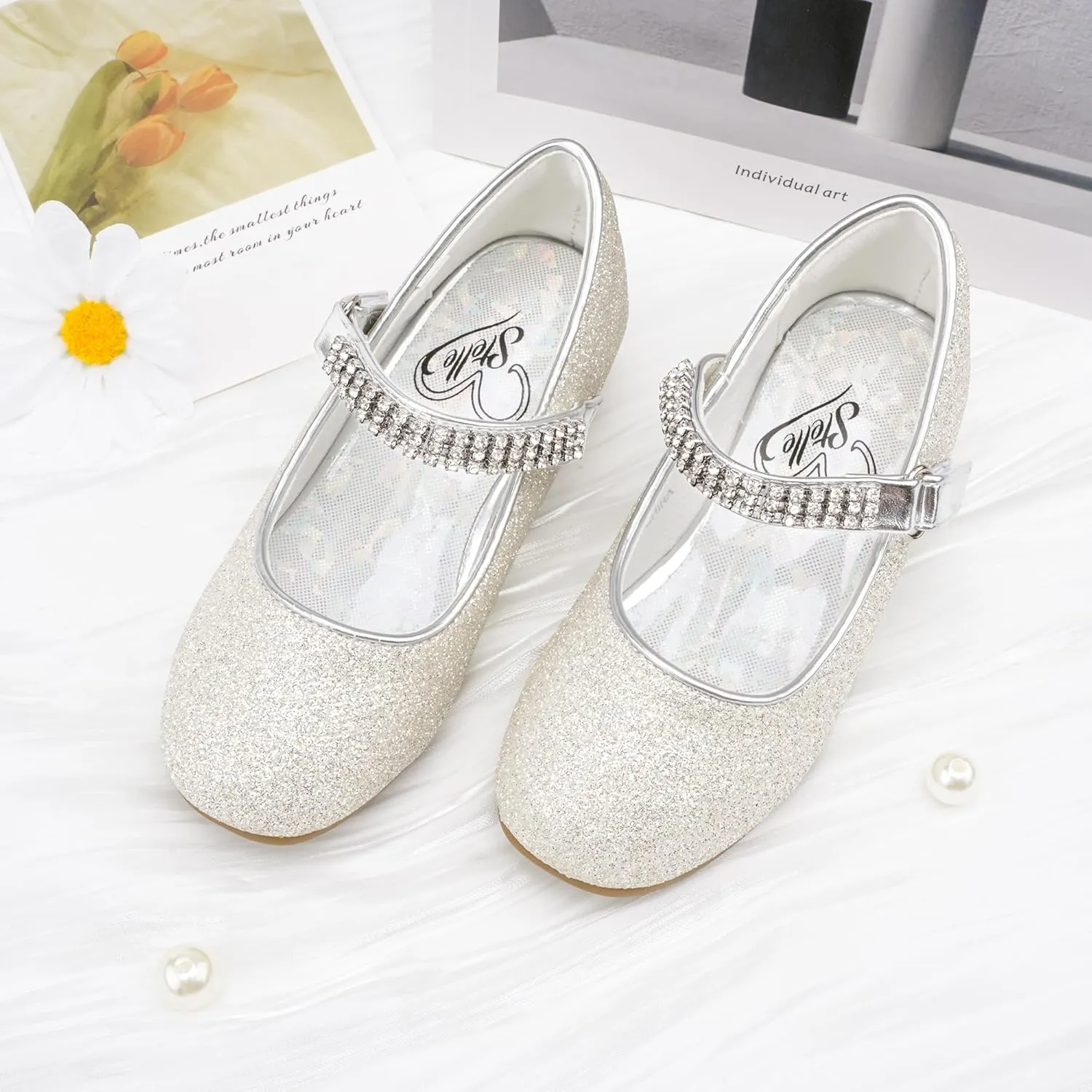 Stelle Girls Dress Shoes Toddler White Flower Girl Low Heels Mary Jane Flat for School Uniform Wedding(Little/Big Kid)