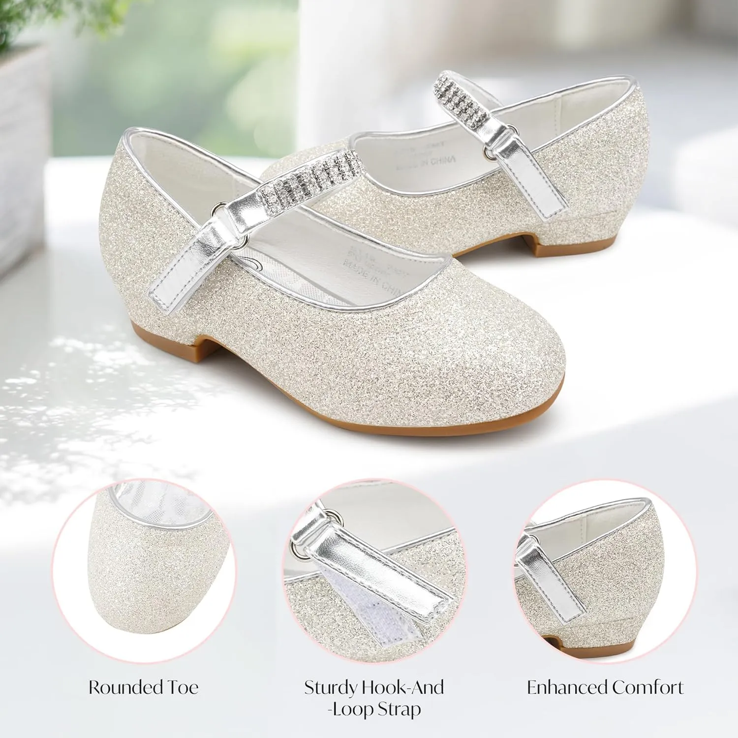 Stelle Girls Dress Shoes Toddler White Flower Girl Low Heels Mary Jane Flat for School Uniform Wedding(Little/Big Kid)