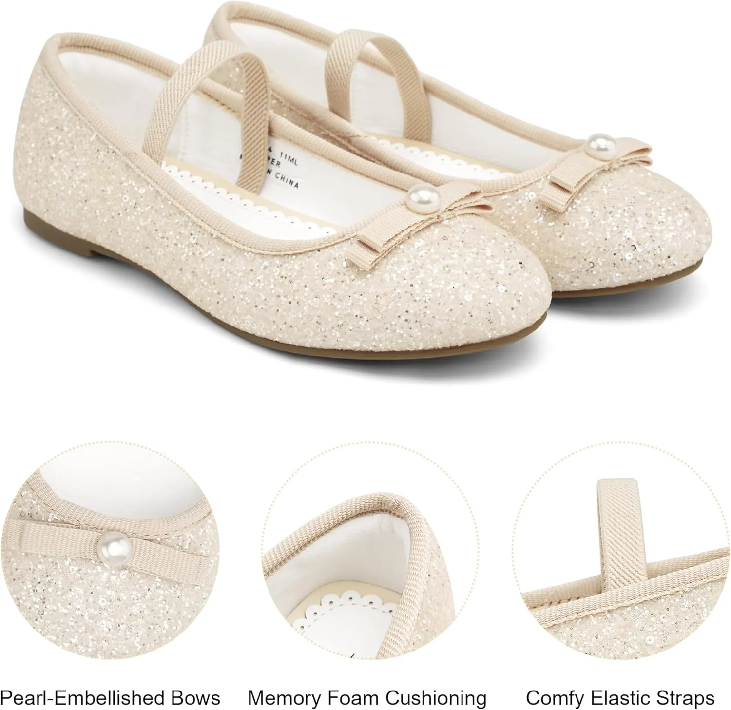 Stelle Girls Glitter Dress Shoes Flower Wedding Mary Jane Ballet Flats with Strap Toddler/Little/Big Kids