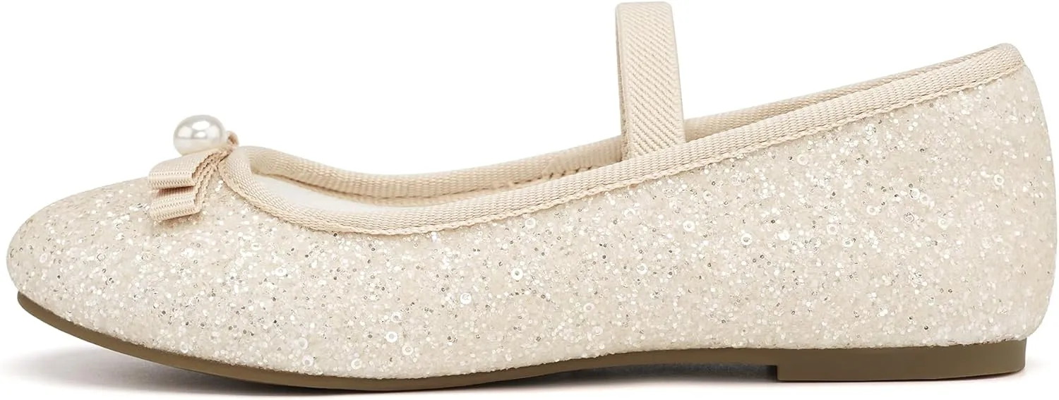 Stelle Girls Glitter Dress Shoes Flower Wedding Mary Jane Ballet Flats with Strap Toddler/Little/Big Kids